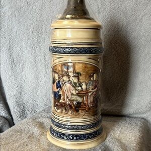 Vintage Ceramic Beer Stein with Tavern Scene